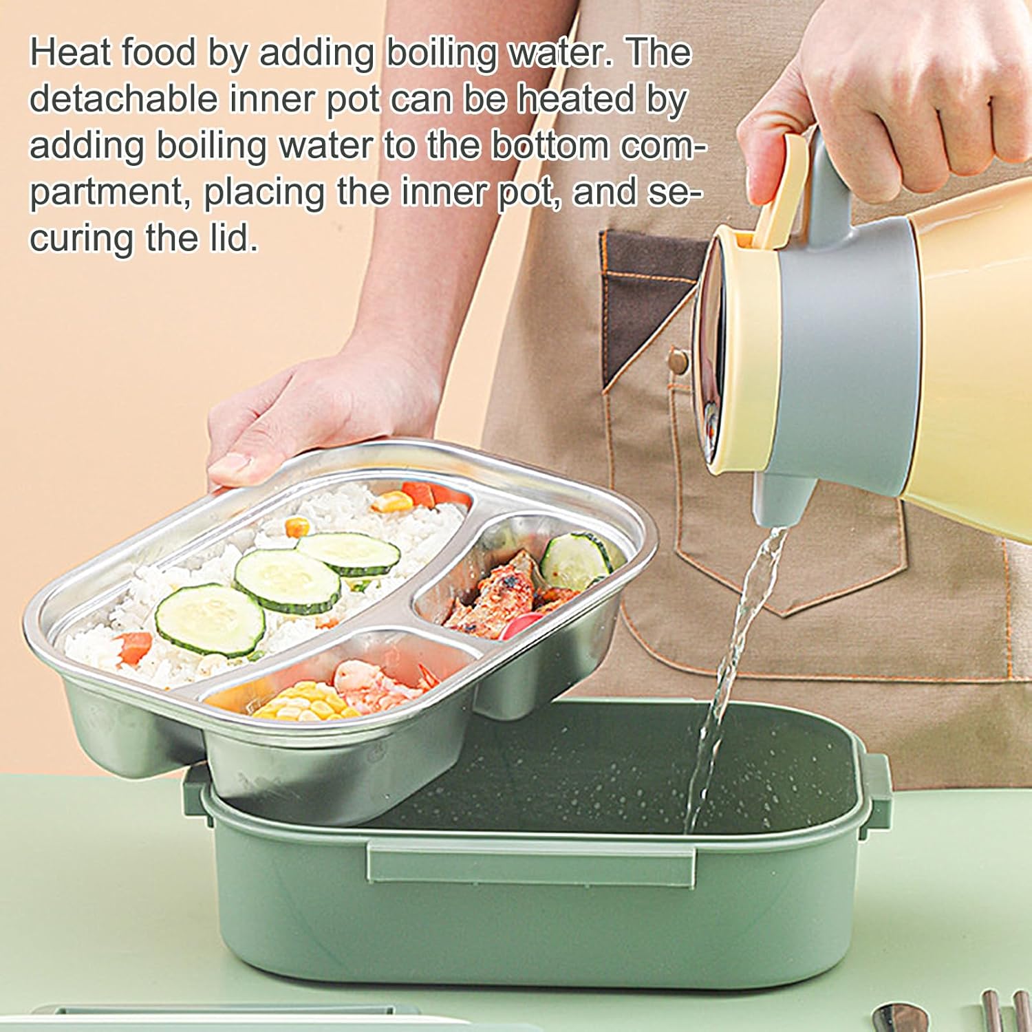 1L Thermal Lunch Box, 2 Compartmen Stainless Steel Lunch Box for Kids, Portable - Bild 28 von 34