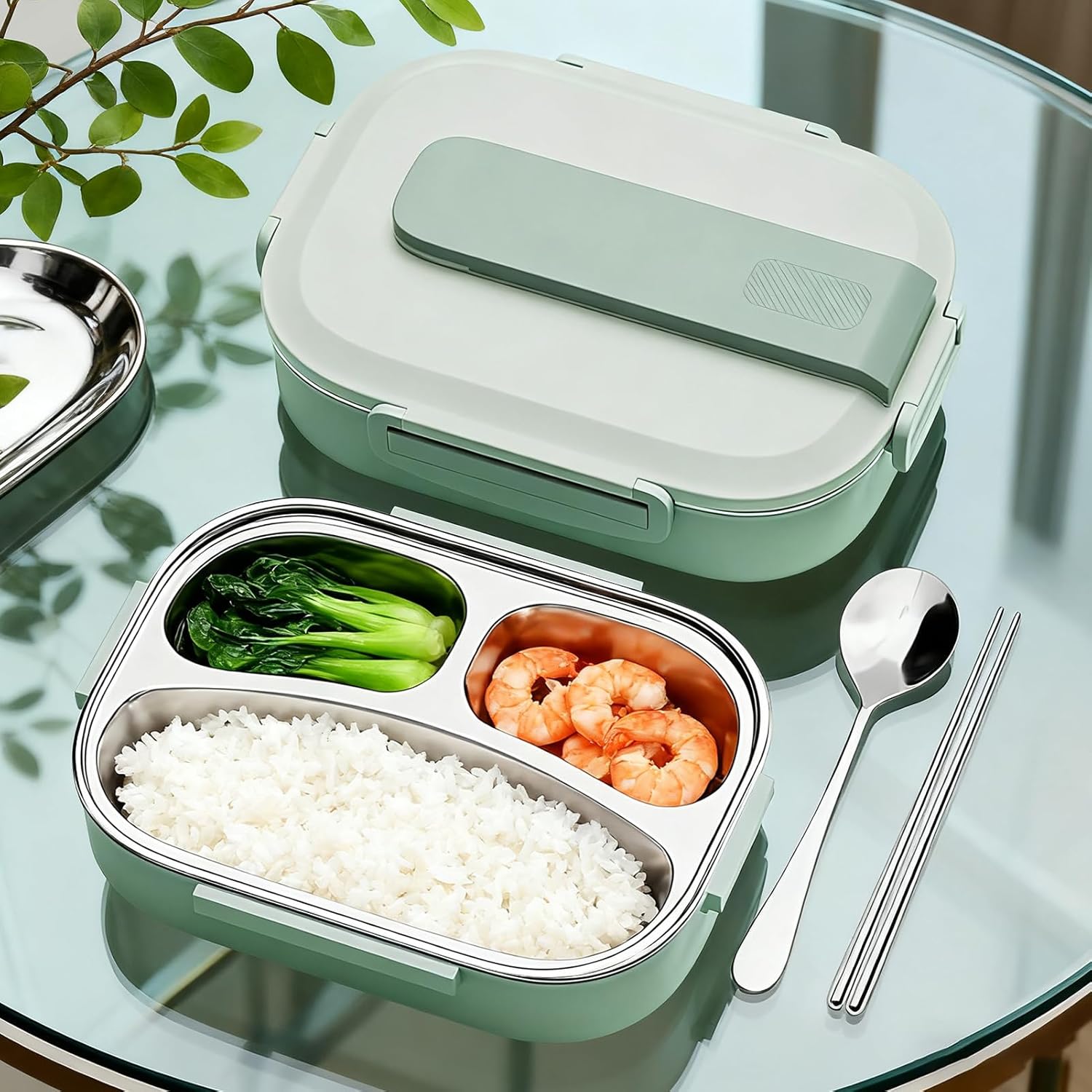 1L Thermal Lunch Box, 2 Compartmen Stainless Steel Lunch Box for Kids, Portable - Bild 33 von 34