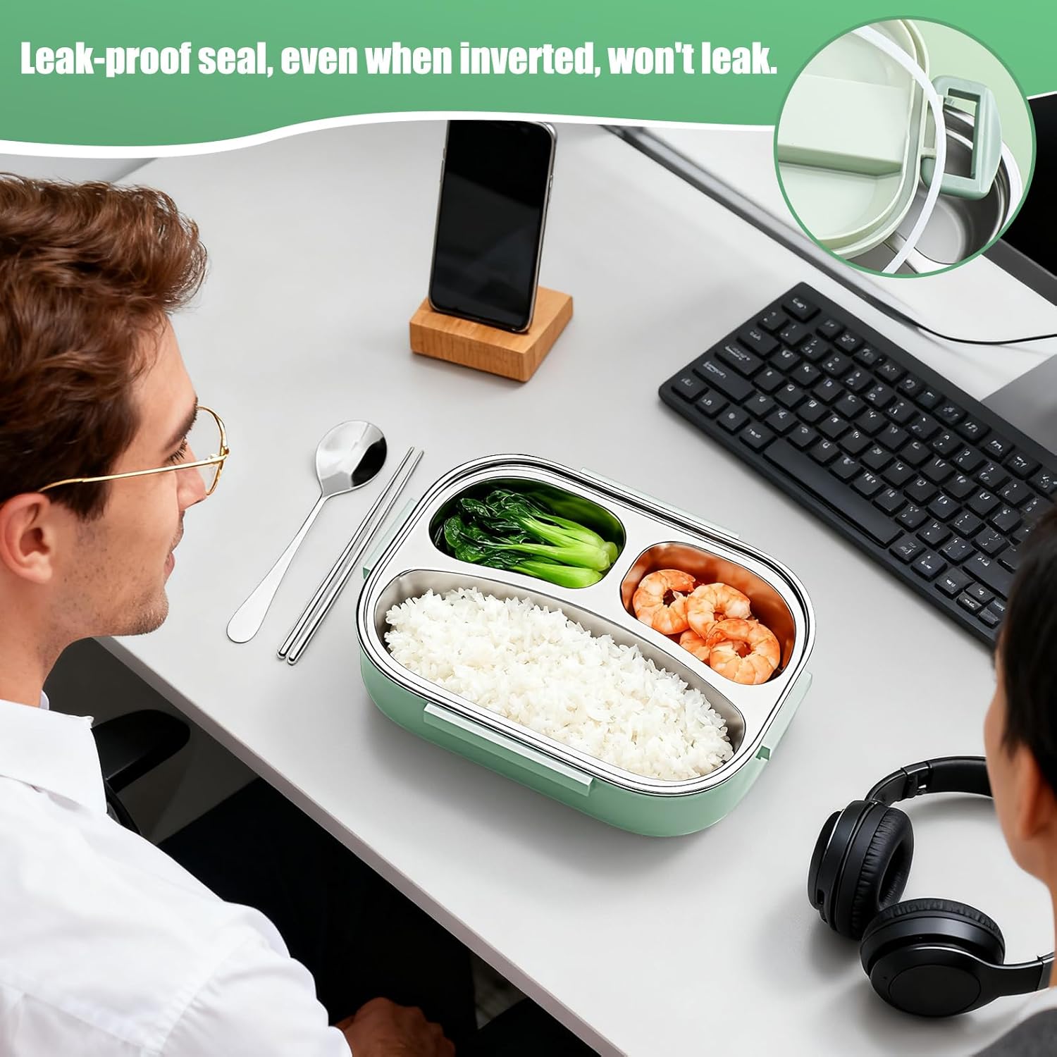 1L Thermal Lunch Box, 2 Compartmen Stainless Steel Lunch Box for Kids, Portable - Bild 34 von 34