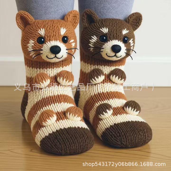 3D Cute Animals Socks Knitted Animal Pattern Floor Socks Unisex Funny Winter - Bild 25 von 30