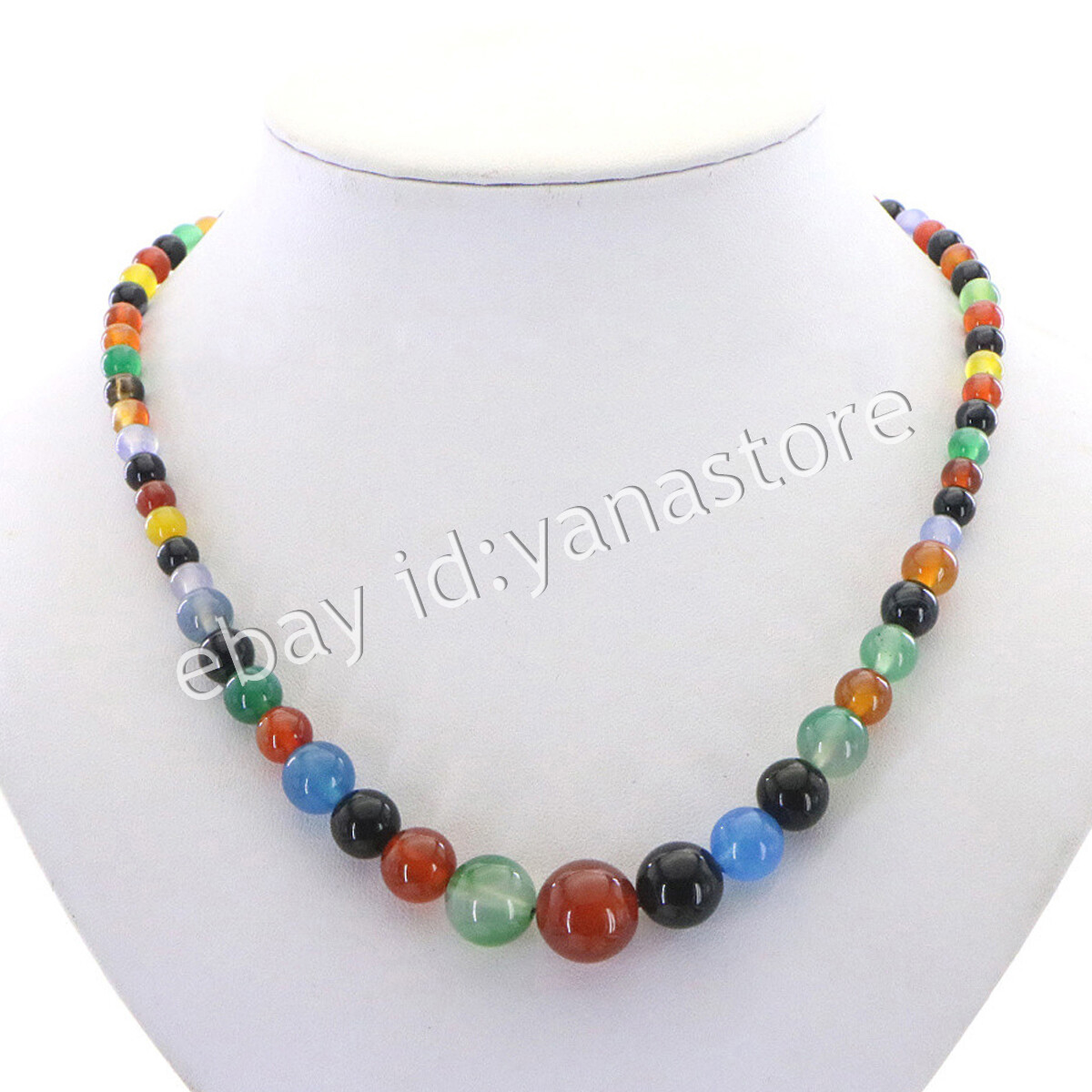 Fashion 6-14mm Mehrfarbig Jade Edelstein Rund Perlen Abschluss Halskette 18 Zoll - Bild 71 von 116