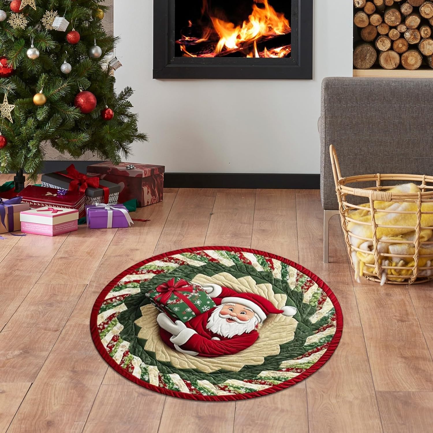16inches Christmas 3D Rugs, 3D Christmas Round Rugs Non-Slip Xmas Optical Illusi - Bild 20 von 32