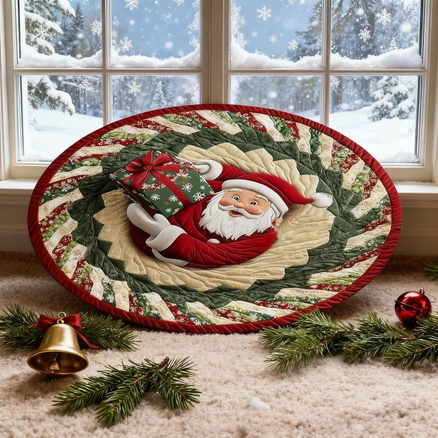 16inches Christmas 3D Rugs, 3D Christmas Round Rugs Non-Slip Xmas Optical Illusi - Bild 21 von 32