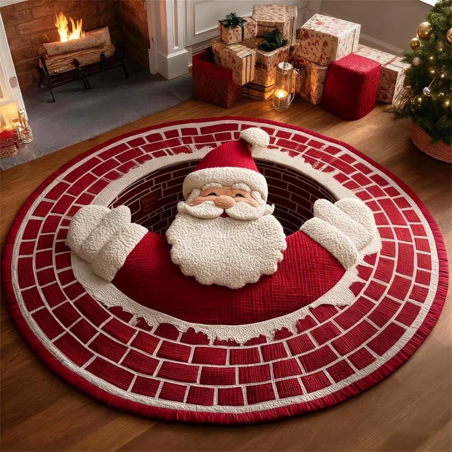 16inches Christmas 3D Rugs, 3D Christmas Round Rugs Non-Slip Xmas Optical Illusi - Bild 24 von 32