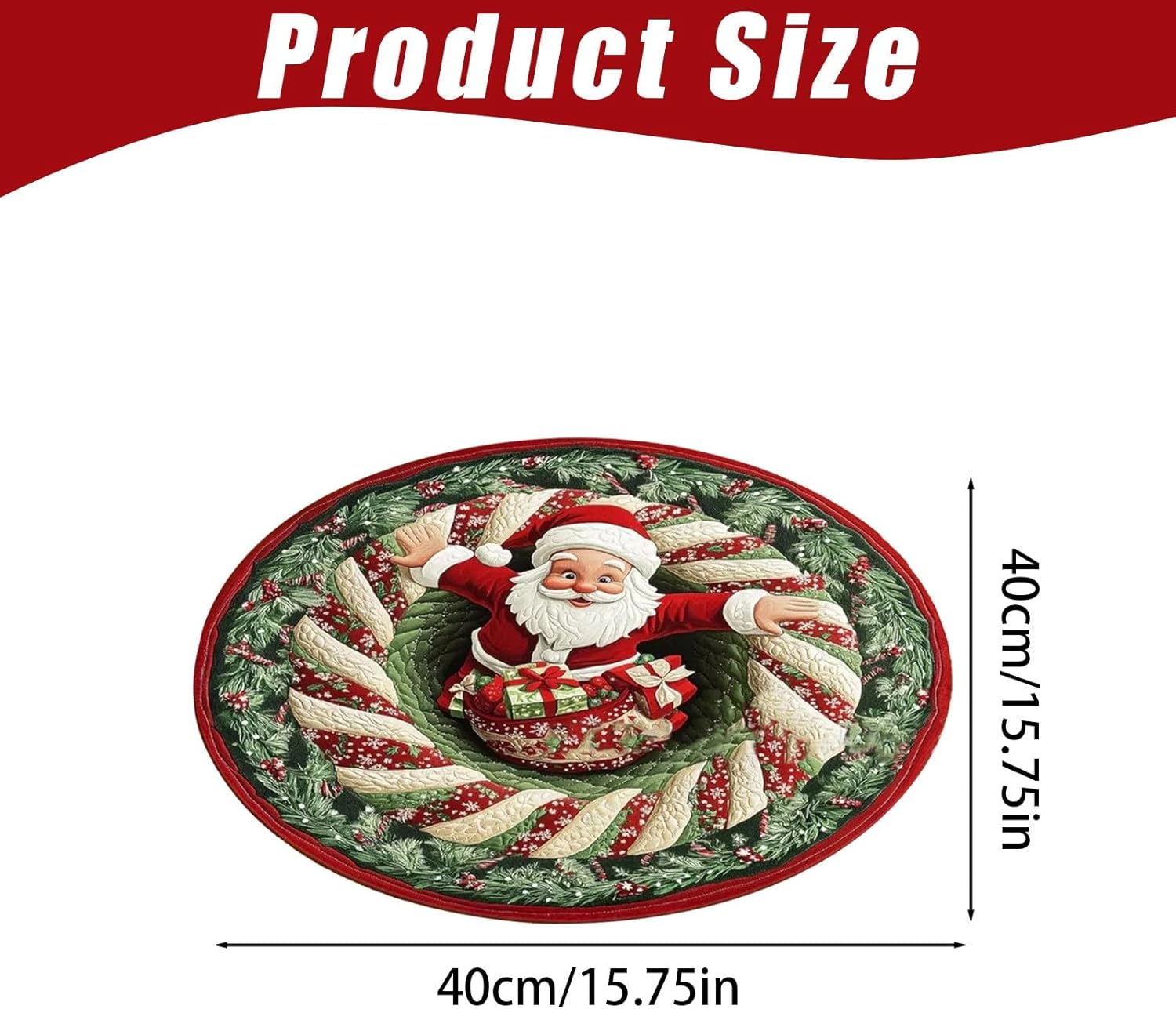 16inches Christmas 3D Rugs, 3D Christmas Round Rugs Non-Slip Xmas Optical Illusi - Bild 19 von 32