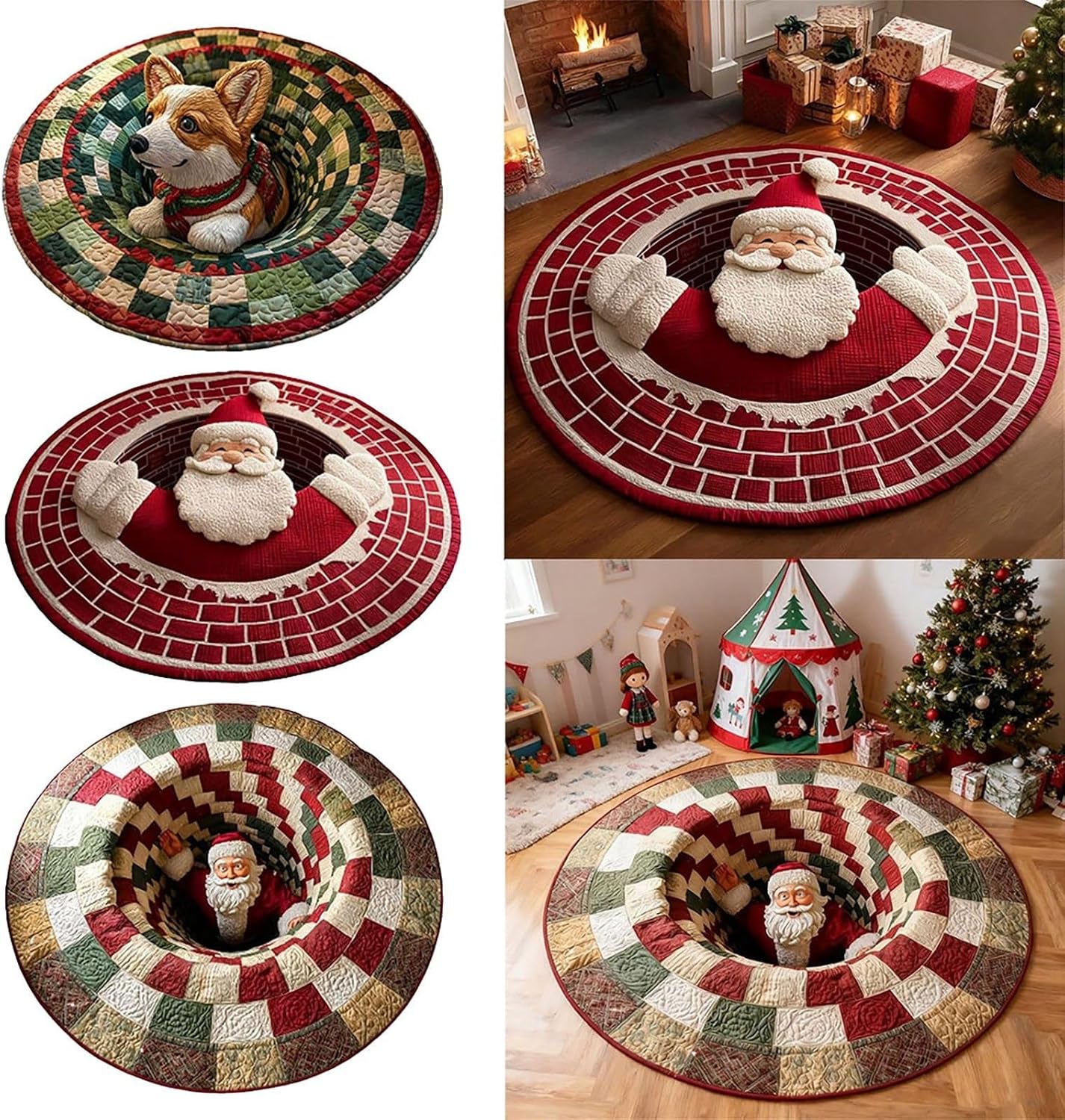 16inches Christmas 3D Rugs, 3D Christmas Round Rugs Non-Slip Xmas Optical Illusi - Bild 26 von 32