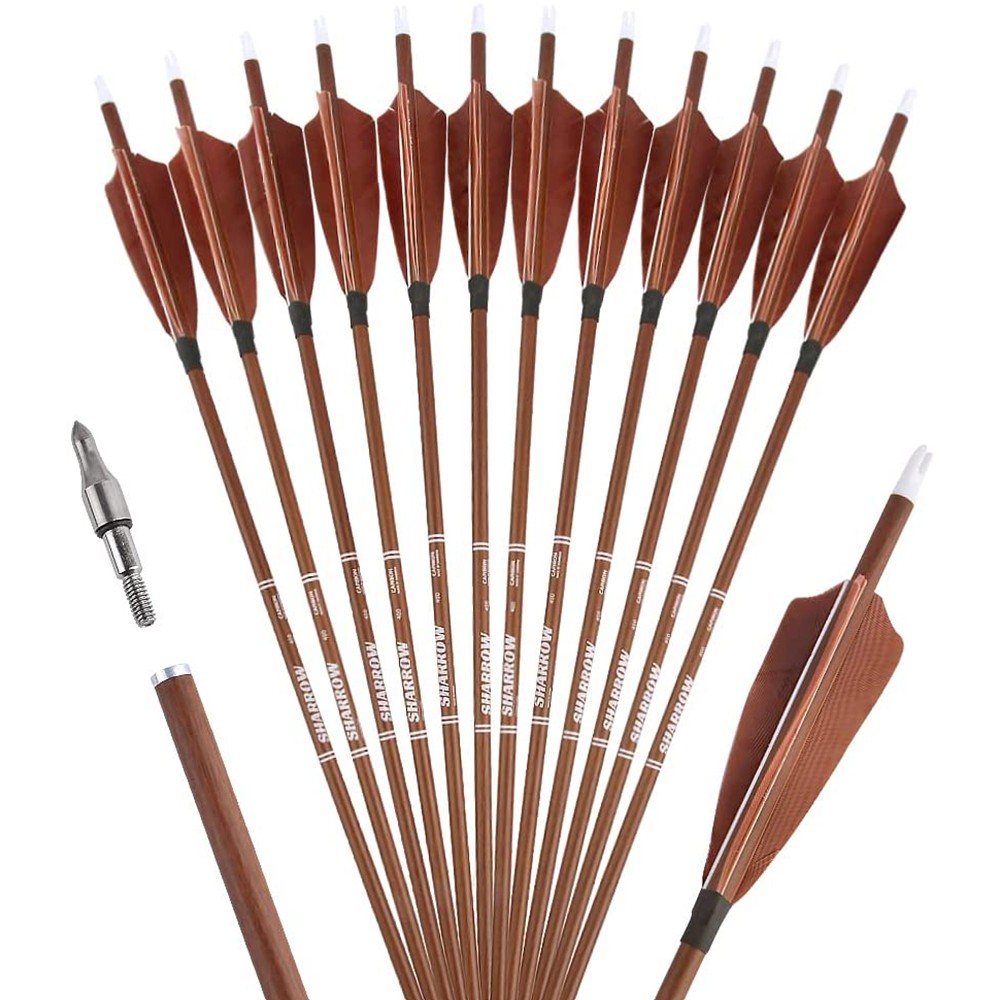 31″ Pure Carbon Arrows Feathers SP340 400 500 600 Compound Recurve Bow Hunting