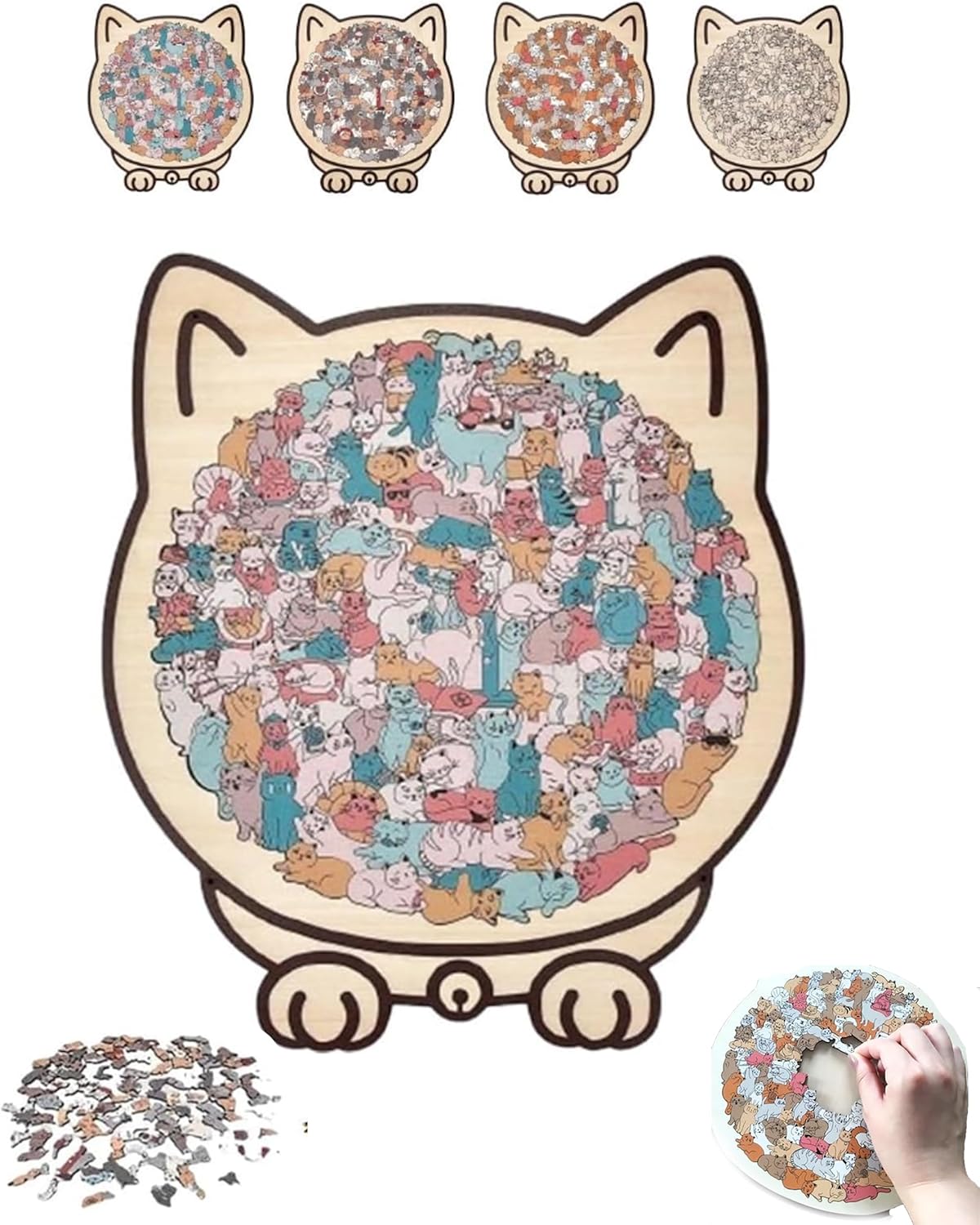 135-Piece Morandi-Colored Cat Shaped Wooden Jigsaw Puzzle Educational Games USA
