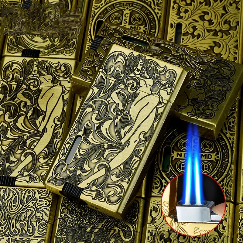 Turbo Jet Lighter Windproof Gas Inflatable Butane Straight Flame Lighter Cigar