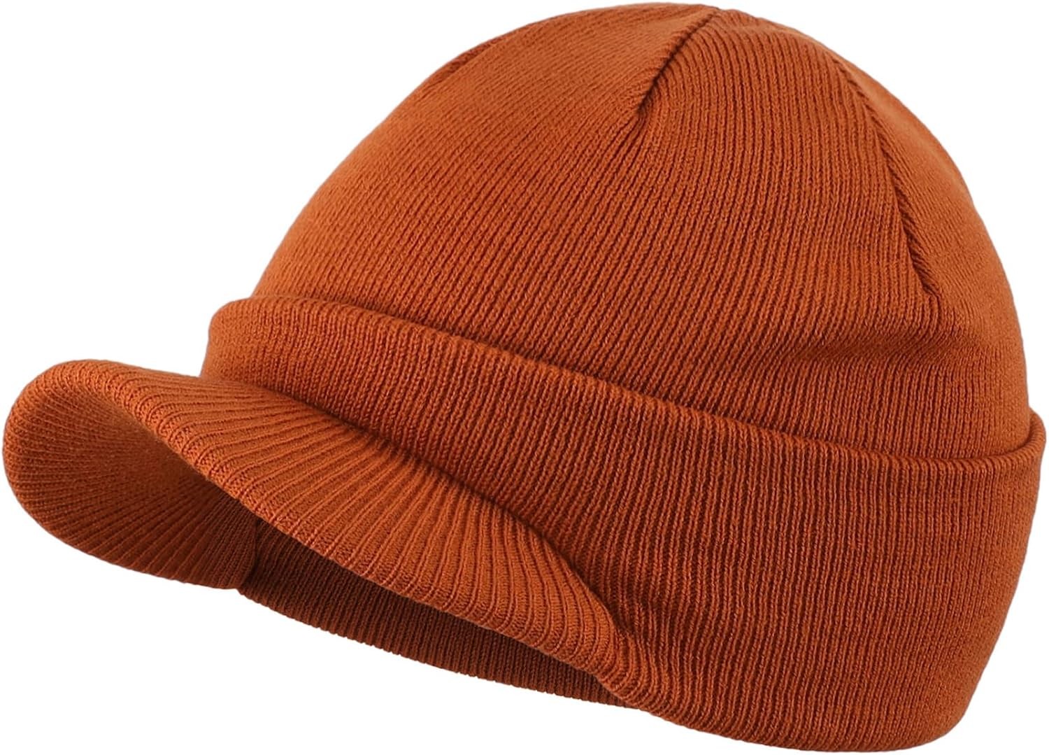 Men’s Winter Beanie Hat with Visor Brim Warm Thick Knit Cuffed Watch Cap