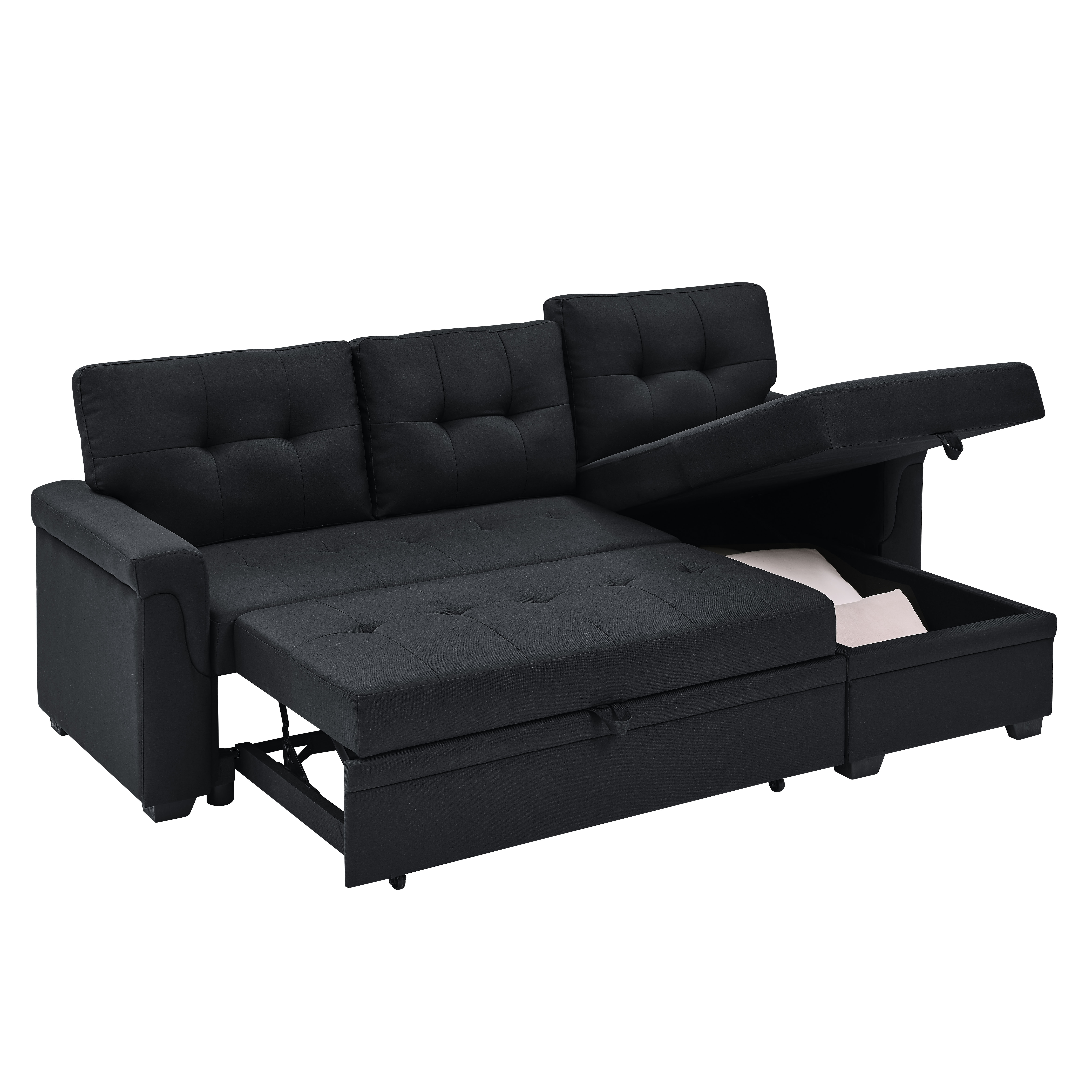 New 86" Soft Cushion Sofa Bed 3-Seat Polyester Black Living Room