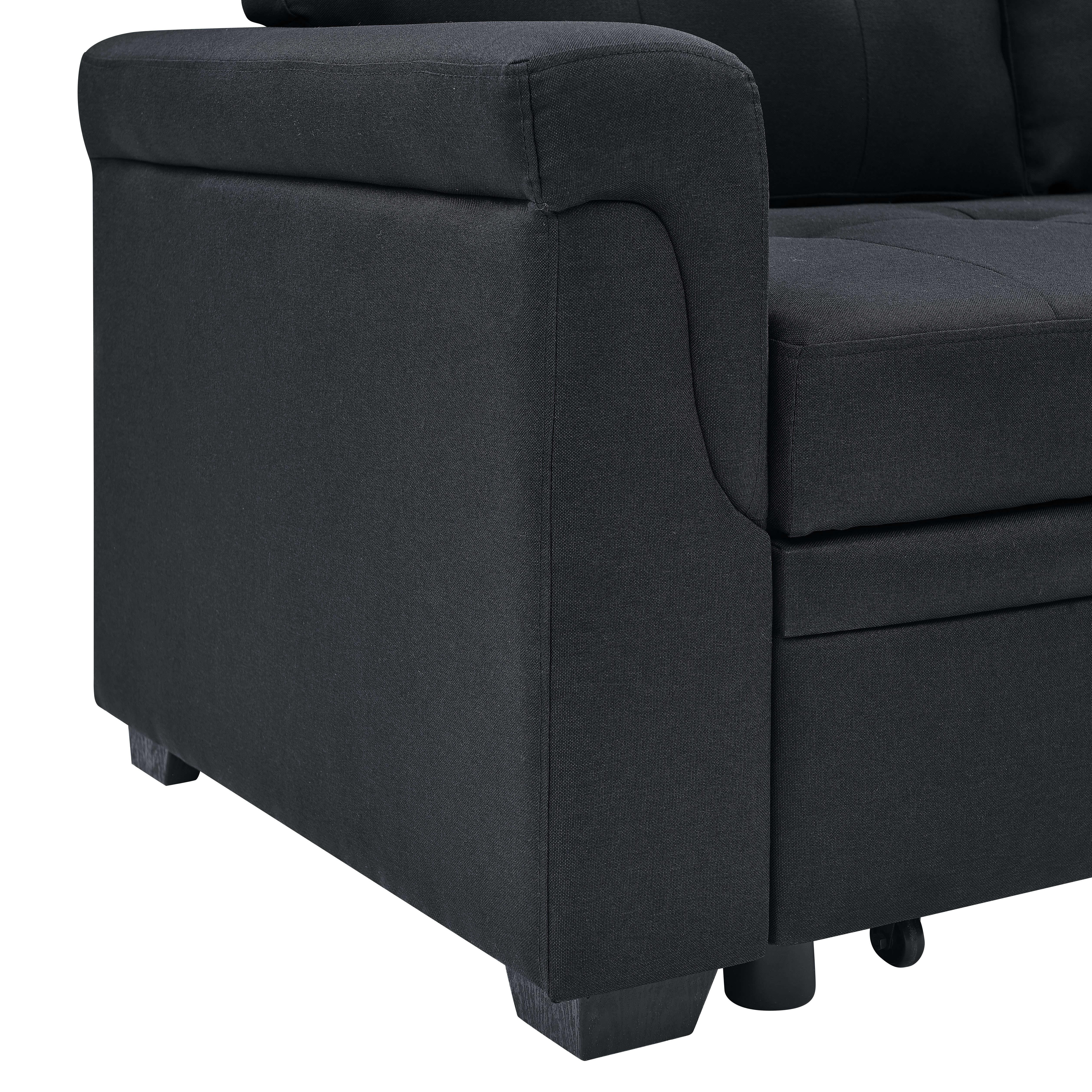 New 86" Soft Cushion Sofa Bed 3-Seat Polyester Black Living Room