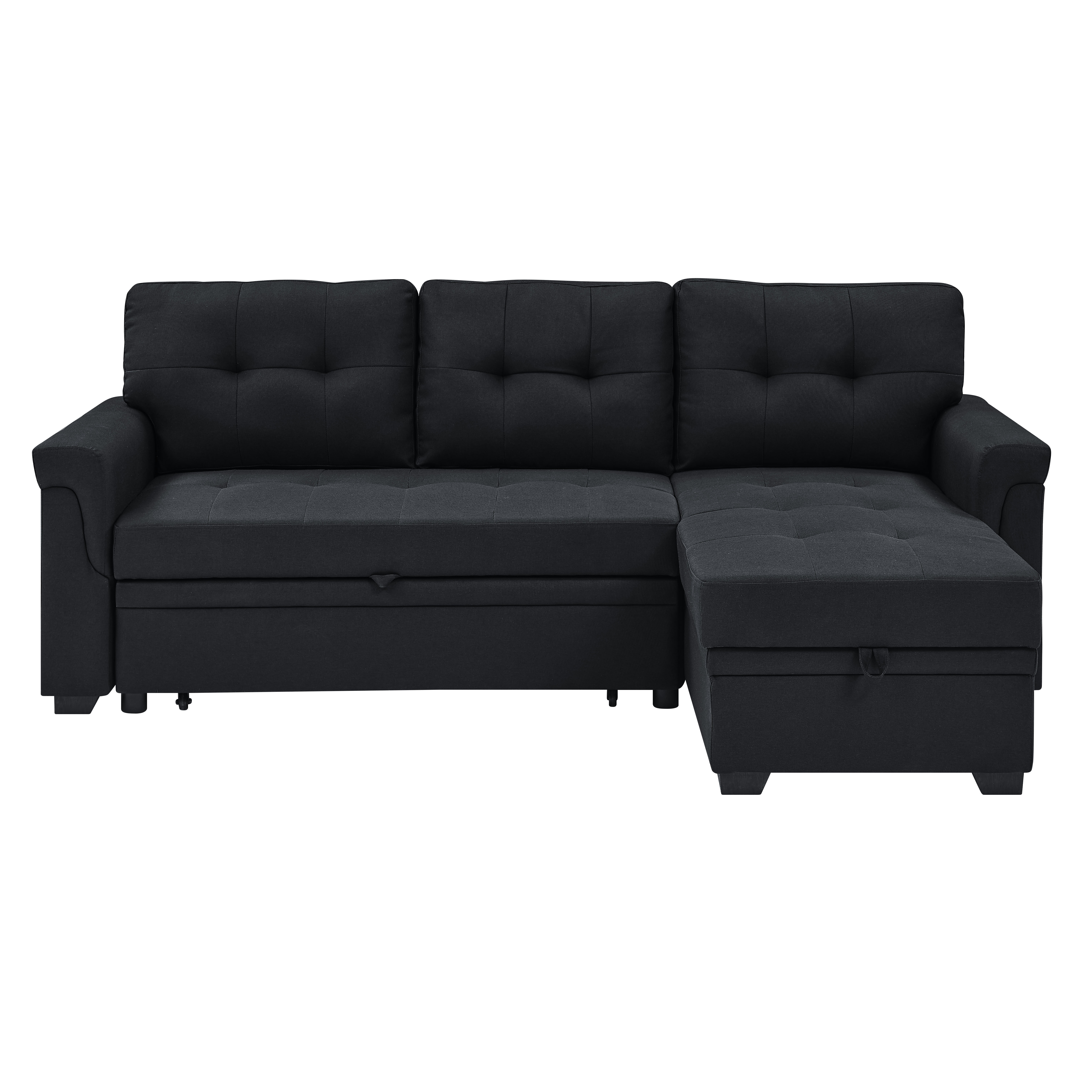 New 86" Soft Cushion Sofa Bed 3-Seat Polyester Black Living Room