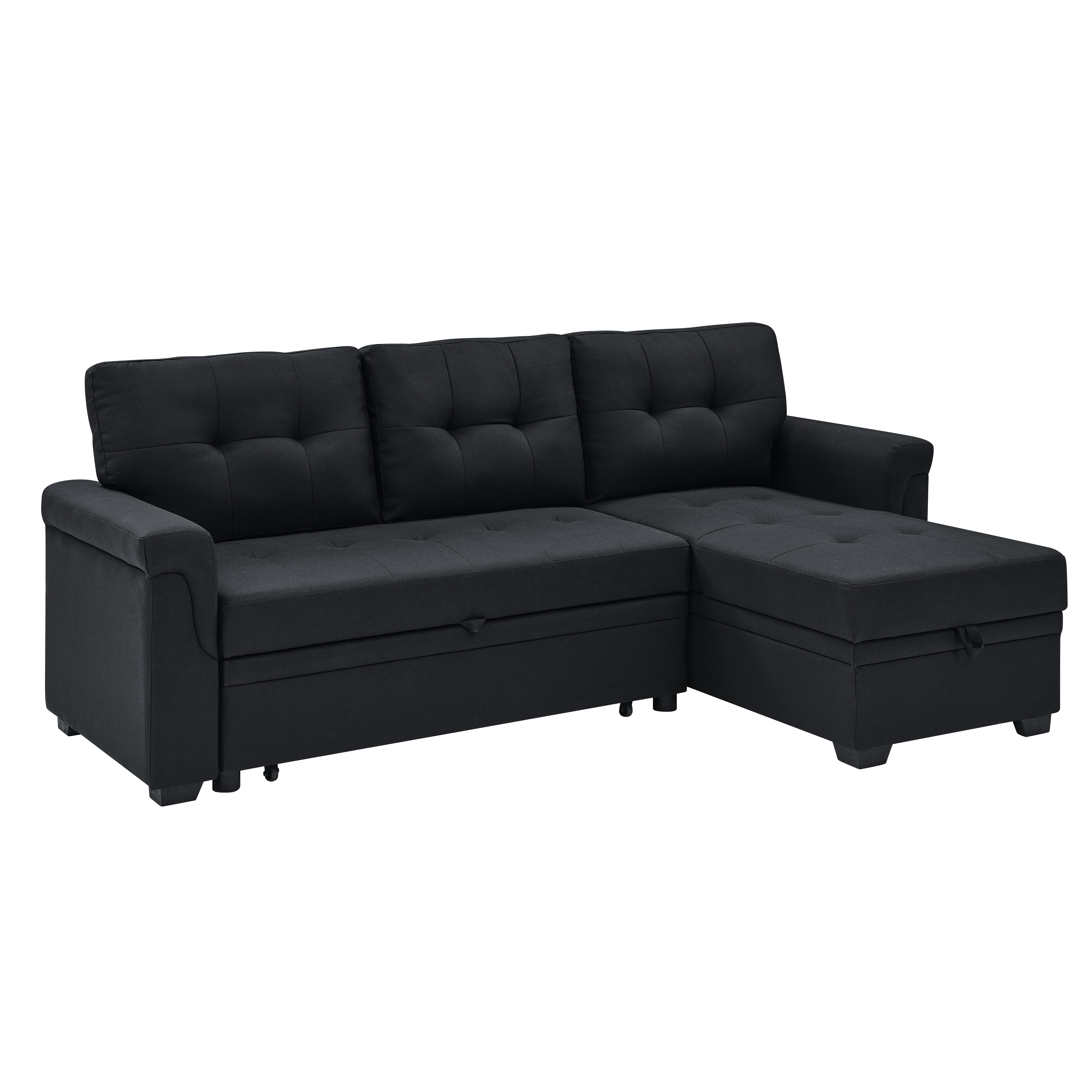 New 86" Soft Cushion Sofa Bed 3-Seat Polyester Black Living Room