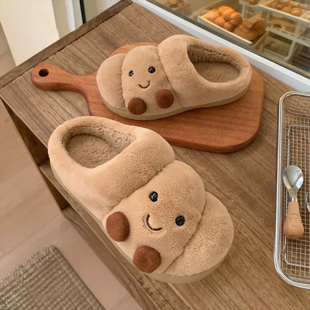 Croissant Slippers Unisex Plush Bread Shoes Cozy Cotton Indoor House Slippers