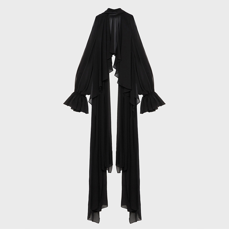 Sweet and casual irregular stand up collar hanging neck shirt