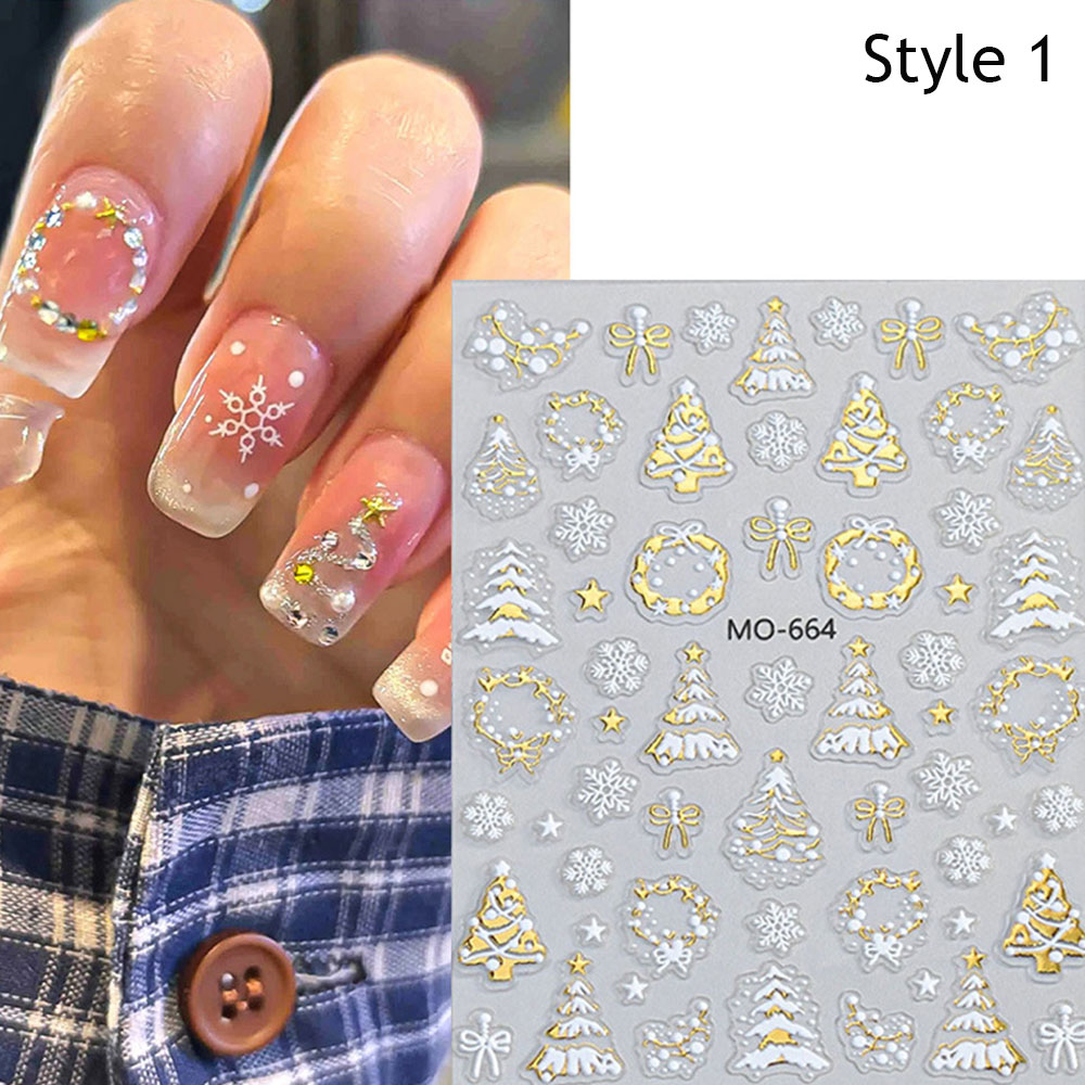 Christmas Snowflake Nail Stickers Gold Foil Laser Decals for Nail Art DIY