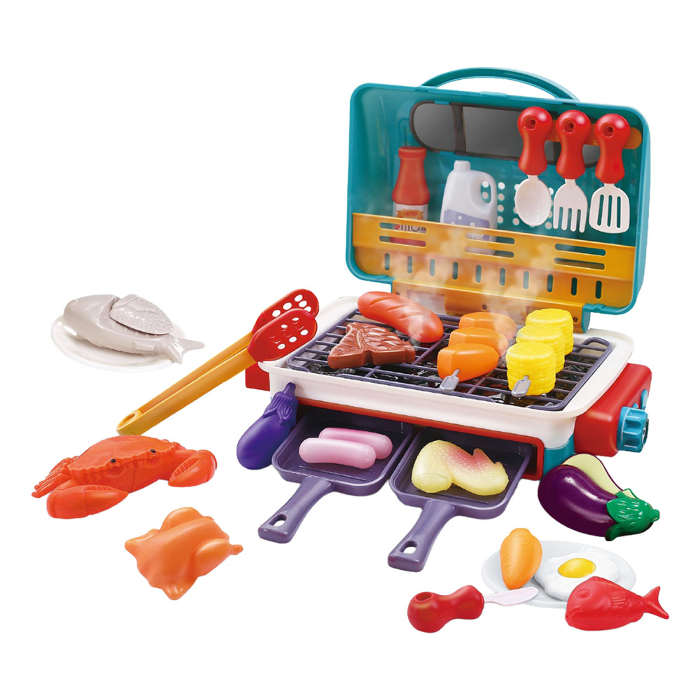 Pretend Play Kitchen Cooking Fun with 34Pcs Electric Kids BBQ Grill Toy Set - Picture 14 of 15