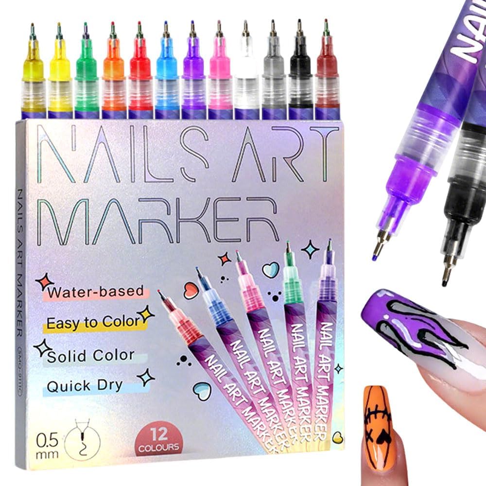 12 Colors Nail Art Pens Set,DIY Nail Art Polish Pen Beauty Adorn Manicure Tools