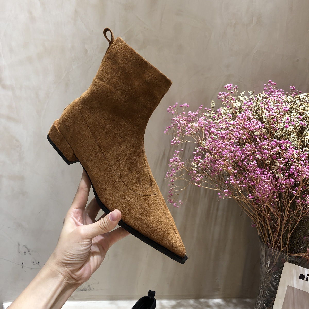 Mujeres Punta Punta Tacón Bajo Imitación Gamuza Botines Cómodos Planos Botines Zapatos - Imagen 6 de 6