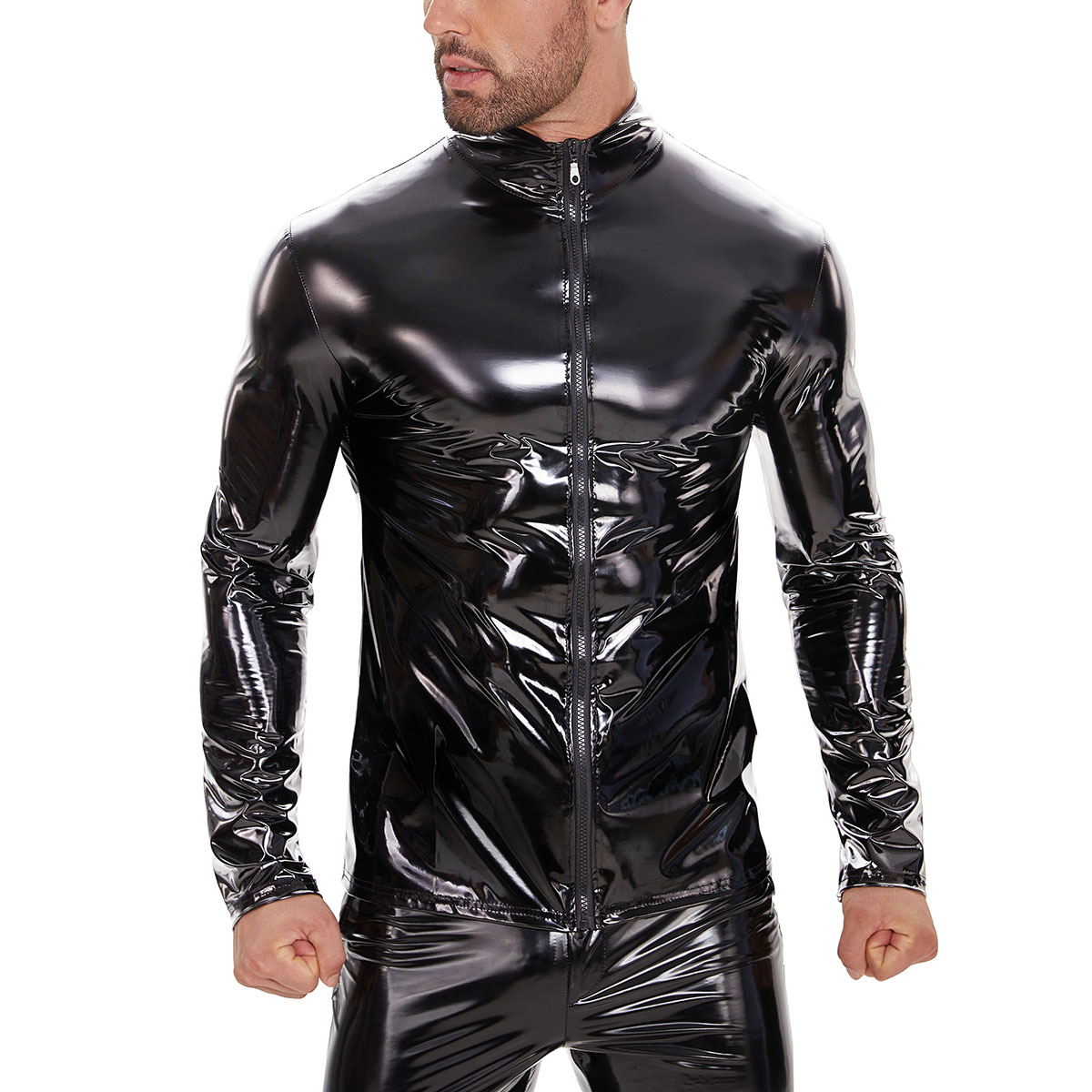 Men's Nightclub Fun Pvc High Gloss Patent Leather Jacket Sexy Leather Jacket - Picture 7 of 7
