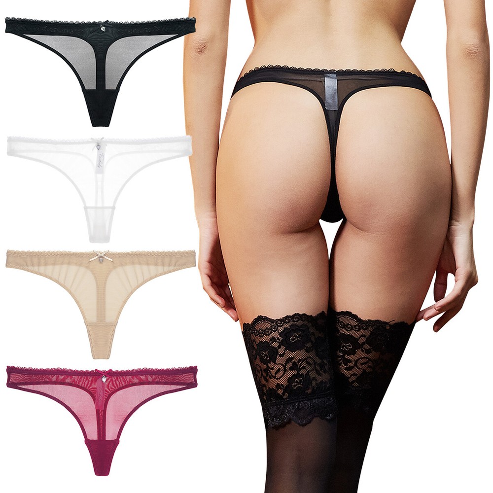 4-Piece Women’s Ultra-Thin Sexy Low Waisted Transparent Mesh Thong Set