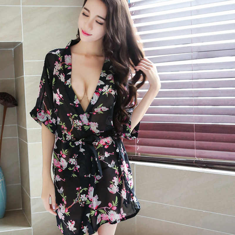 Ropa interior sexy para mujer uniformes japoneses albornoz de gasa camisón kimono pijama - Imagen 6 de 11