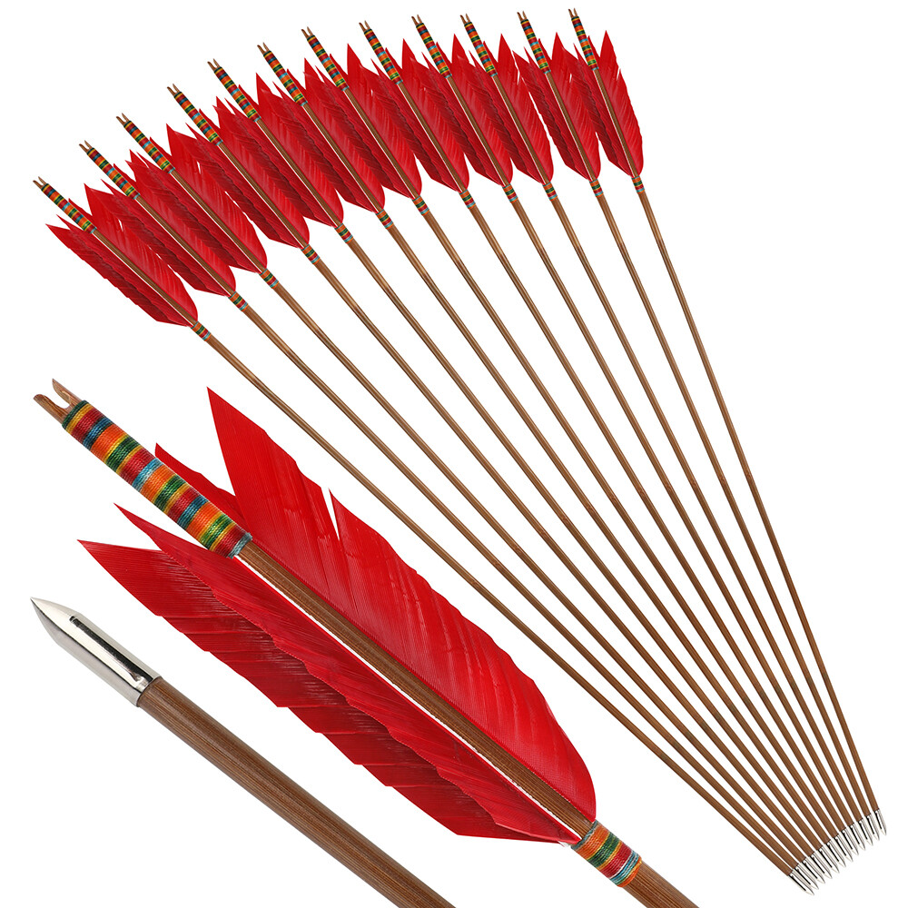 33" Archery Bamboo Arrow 4 Feather Longbow Traditional Recurve Bow Tips Hunting - Picture 16 of 42