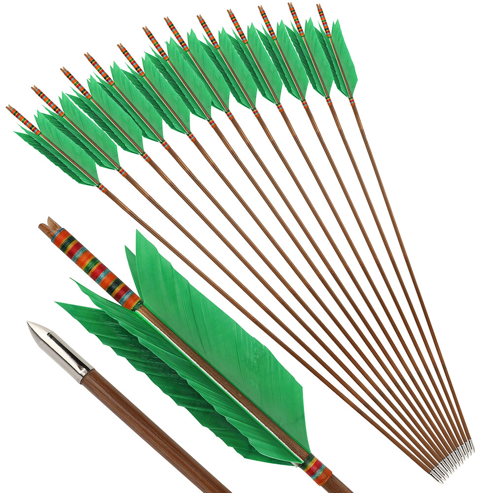 33" Archery Bamboo Arrow 4 Feather Longbow Traditional Recurve Bow Tips Hunting - Picture 24 of 42