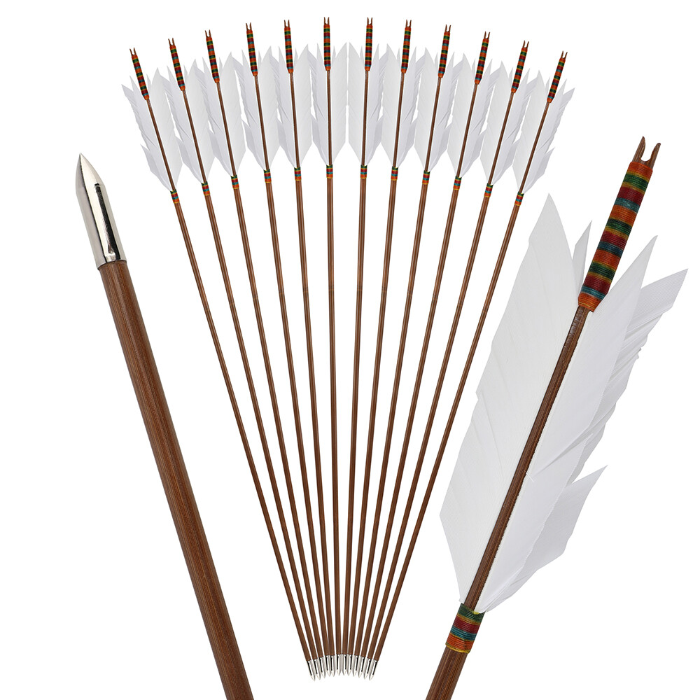 33" Archery Bamboo Arrow 4 Feather Longbow Traditional Recurve Bow Tips Hunting - Picture 35 of 42