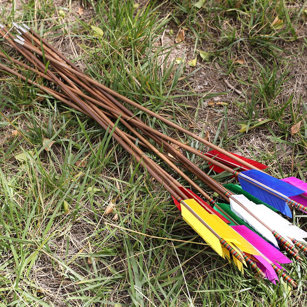 33" Archery Bamboo Arrow 4 Feather Longbow Traditional Recurve Bow Tips Hunting - Picture 41 of 42