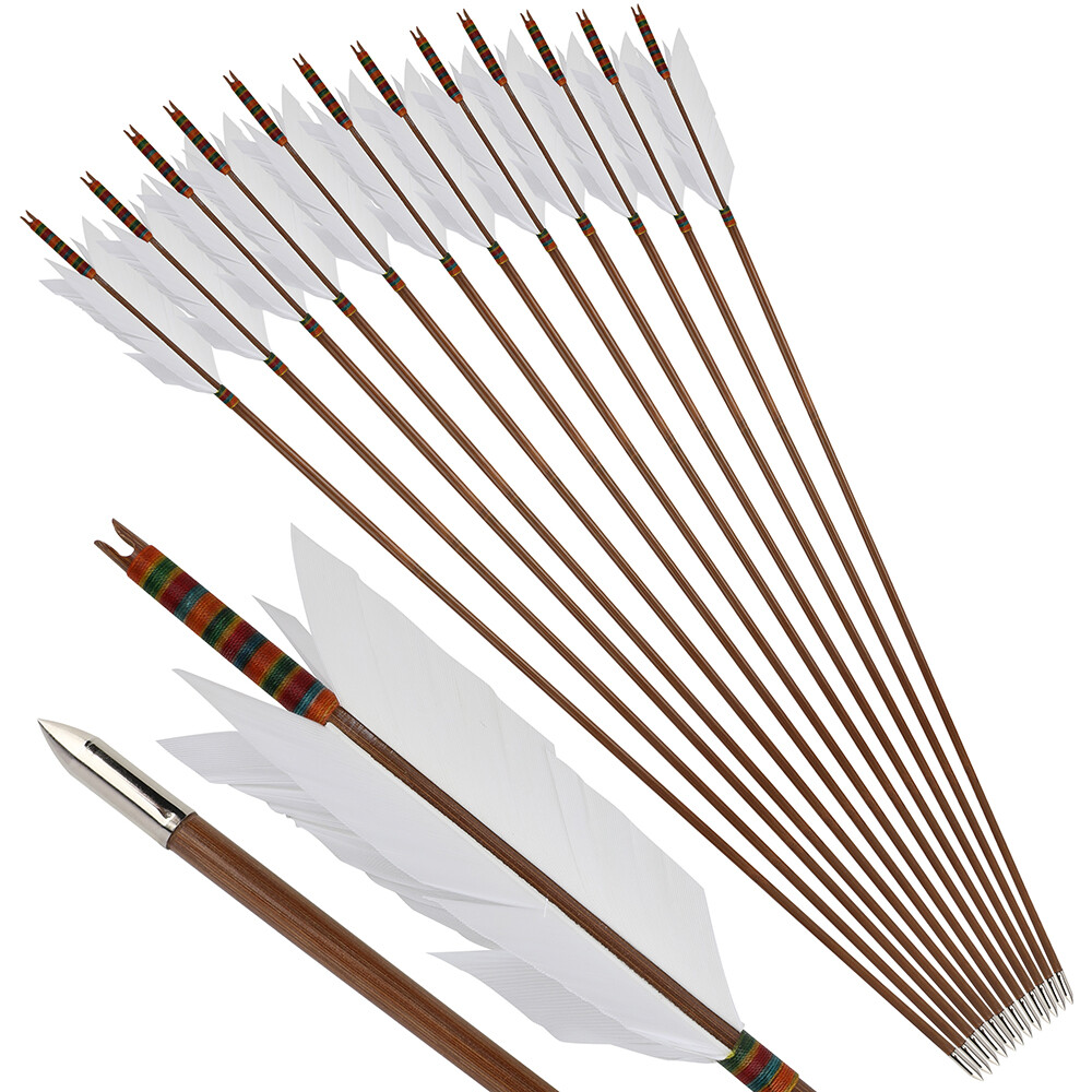 33" Bamboo Arrows Archery 4 Feather Flu-Flu 8mm Handmade Traditional Bow Hunting - Picture 32 of 42