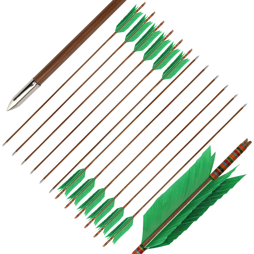 Archery Traditional Bamboo Arrows 4 Feather Flu-Flu Bow Hunting Arrows Target - Picture 25 of 42