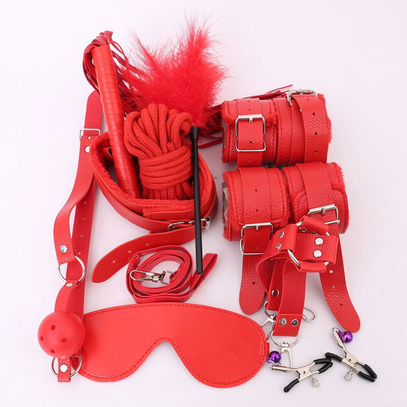 10 Pcs-PU Leather-Adults-BDSM-Bondage-Set-Mouth-Gag-Sex-Handcuffs-For-Women-Whip
