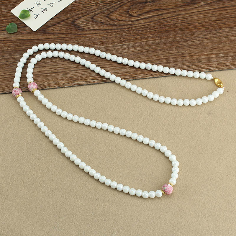 8mm Retro Chinese Pearl Bead Crossbody Necklace Women's Multi Loop Bracelet - Picture 8 of 8