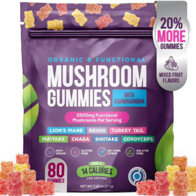 80~240pcs Mushroom Gummies Supplement with Ashwagandha Functional Mushroom Gummi