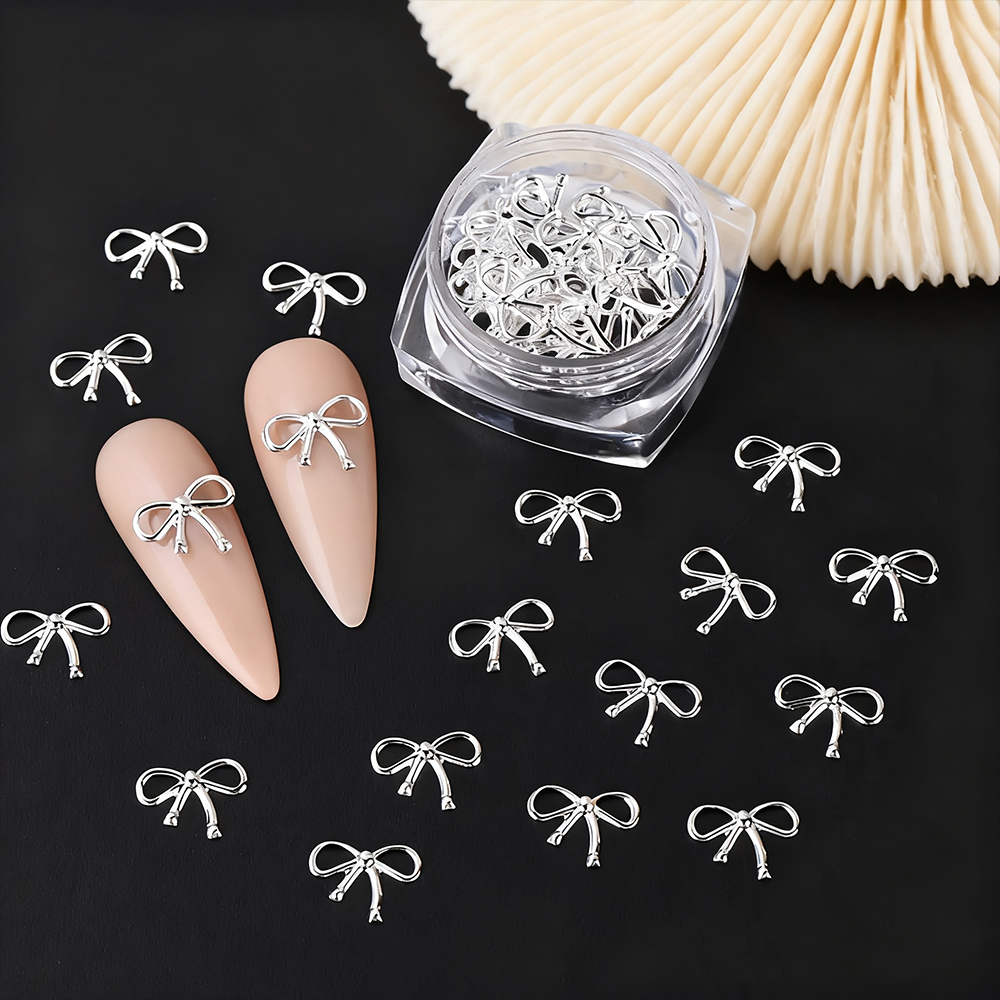 30Pcs Metallic Bow Nail Art Charms Gold Silver Alloy Decorations for Manicure
