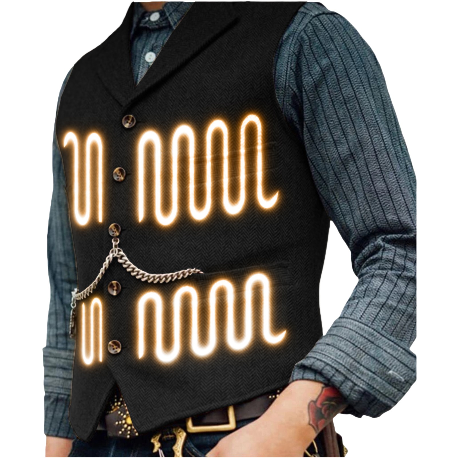 Mnribey Men Tweed Heated Vest Retro Vintage Herringbone Lightweight Heating Vest