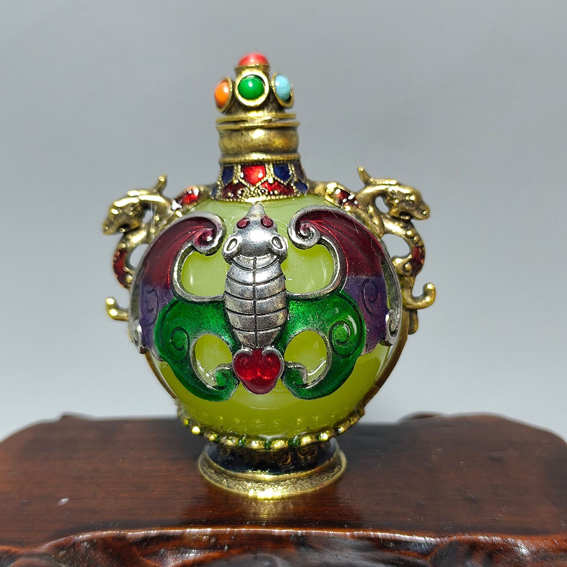 Antike Schnupftabakflasche Intarsien mit Edelsteinen als Dekoration für Schnupftabakflaschen - Bild 15 von 15