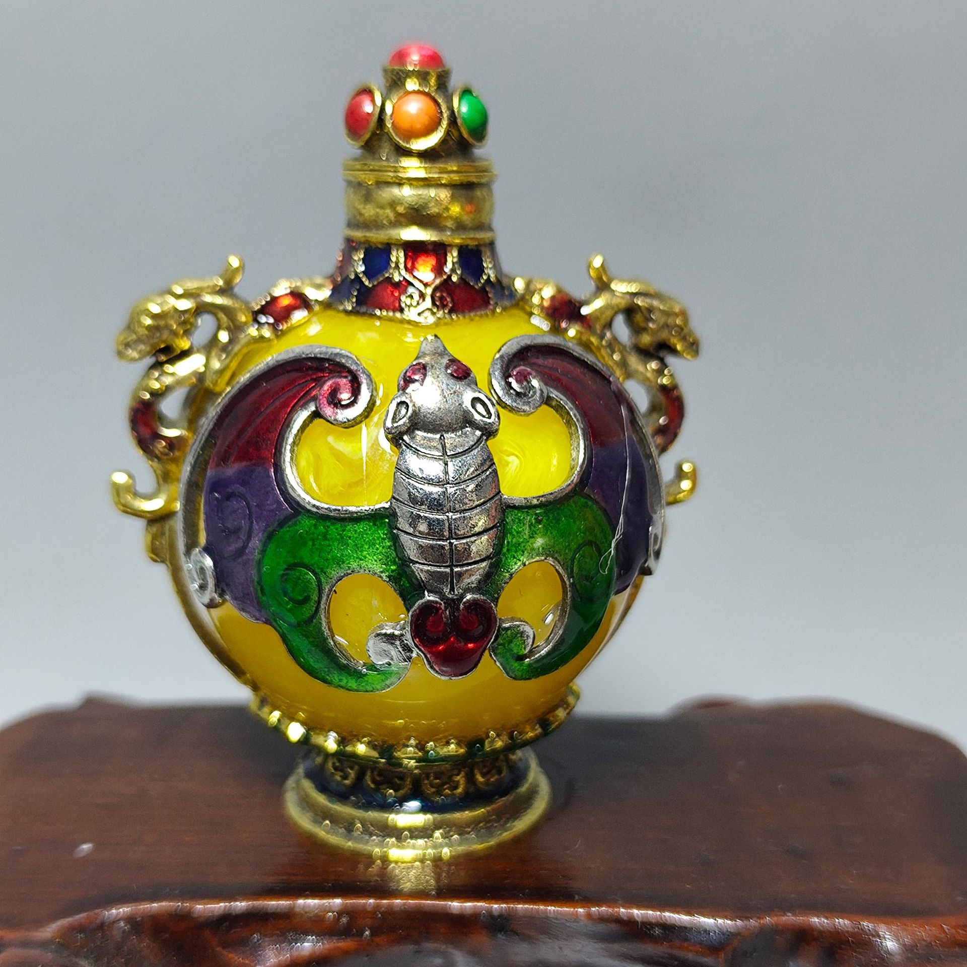 Antike Schnupftabakflasche Intarsien mit Edelsteinen als Dekoration für Schnupftabakflaschen - Bild 14 von 15