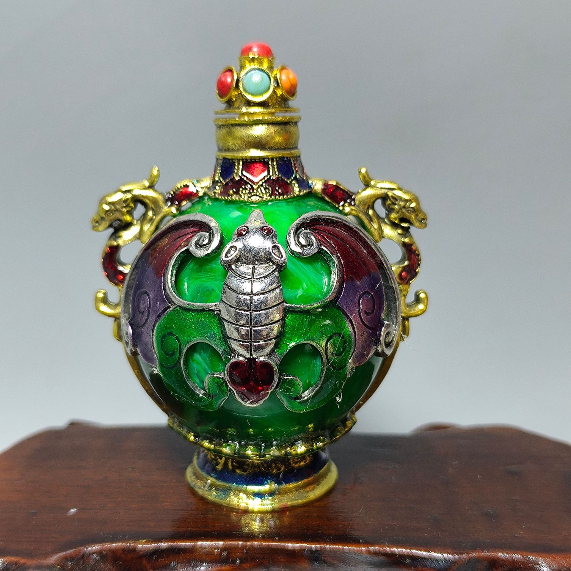 Antike Schnupftabakflasche Intarsien mit Edelsteinen als Dekoration für Schnupftabakflaschen - Bild 13 von 15