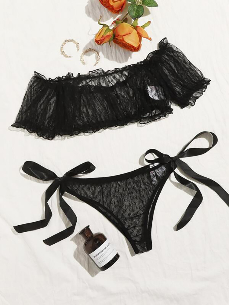 Large size one shoulder strapless sexy lingerie lace pure desire perspective set