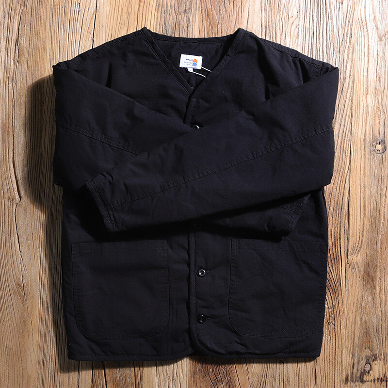 Japanese Vintage Collarless Quilted Mens Waterproof Thermal Lining Cargo Coat