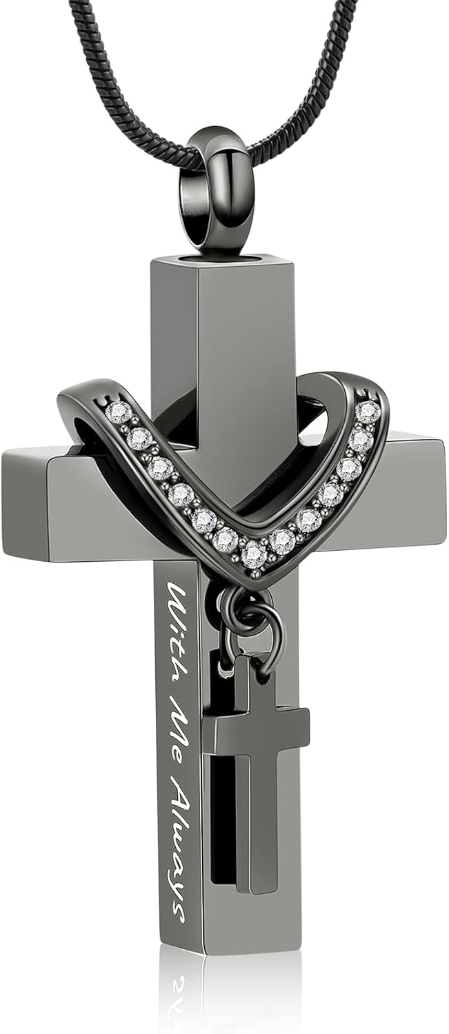 Cremation Urn Necklace for Ashes Stainless Steel Cross Ash Pendant Urn Necklaces