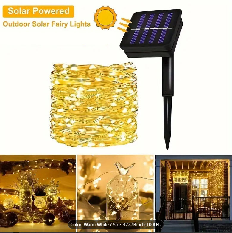 100 LED Solar Fairy String Light Copper Wire Outdoor Waterproof Garden Decor