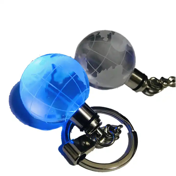 Crystal Ball 3D Engraved Key Chain Ring Keyring Keychain LED Luminous Pendant