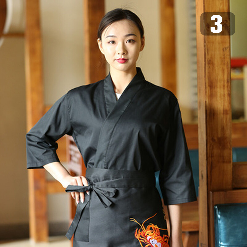 Unisex Japanese Medium Sleeve Cook Uniform Kimono Chef Sushi Restaurant Overalls