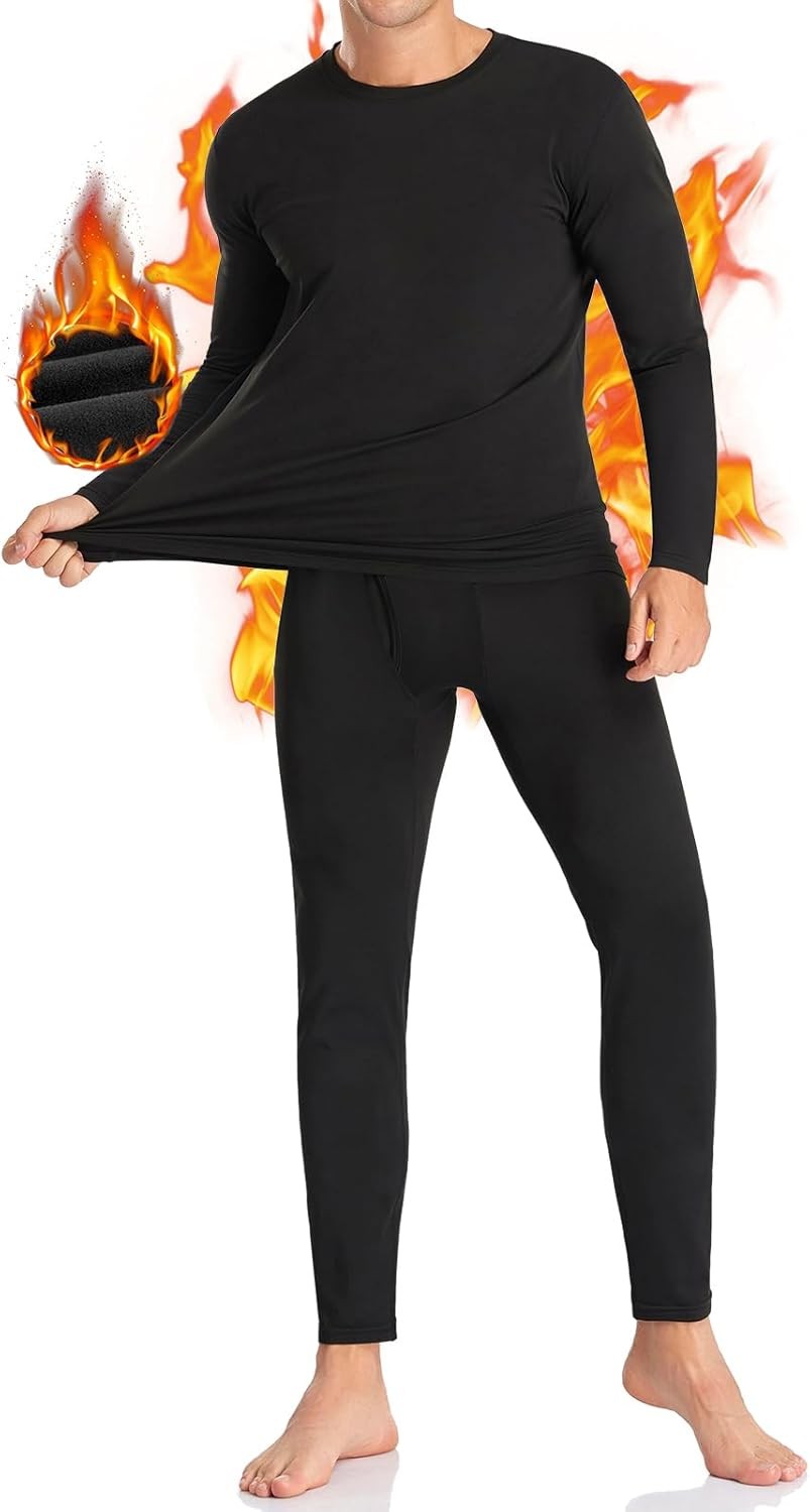 Men Thermal Underwear Set Long Johns Fleece Lined Base Layer Soft Winter Warm