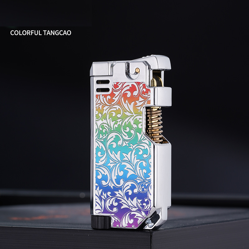 Retro Metal Lighter One-Touch Ejection Butane Gas Grinding Wheel Open Flame NEW