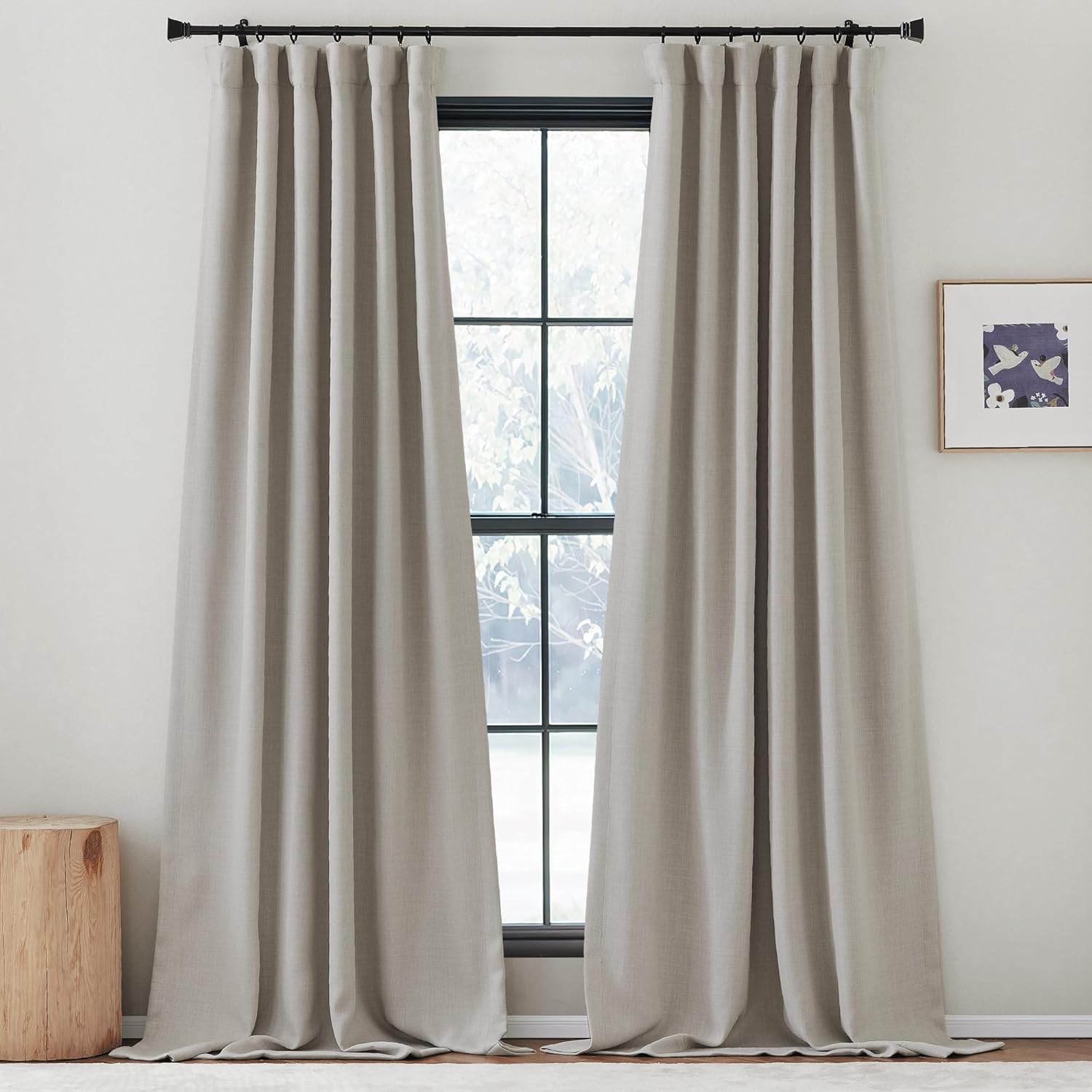 Faux Linen Room Darkening Curtains 2Panels Thermal Insulated Back Tab Rod Pocket